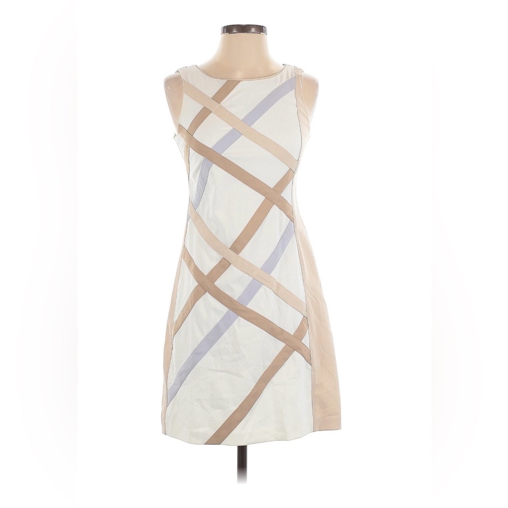 White House Black Market Geometric White Tan Mini Dress 00